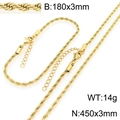 Ensemble chaîne torsadée en acier doré avec fermoir mousqueton et rallonge réglable - Bracelet / 3MM Or