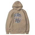 Khaki long sleeve hoodie with silver sequin skull pattern and kangaroo pocket - Camel
