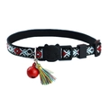 Ethnic woven cat collar with red bell and colorful tassel on black jacquard strap - Light Blue Diamond Pattern