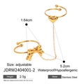 Bracelet-bague doré en acier inoxydable avec nœud et cœur, taille réglable et étanche - Bague chaîne doigt noeud coeur