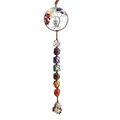7 Chakra Tree of Life hanging ornament with natural stones and metal owl pendant - Irregular Stone - Silver Owl 2 Tree