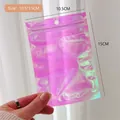 Holographic pink self-sealing bag 10.5x15cm for jewelry and cosmetic packaging - Laser Transparent Pink