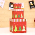 Three-piece red Christmas gift box set with green tree patterns and striped lids - HY-2 (S/M/L Set)