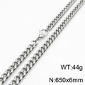 Silver polished titanium steel Cuban link chain necklace with lobster clasp 650x6mm - 6mm*650mm(KN232853-ZZ)