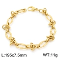 Gold-plated stainless steel chunky Cuban link bracelet measuring 195mm long and 7.5mm wide - Gold Irregular Knotted Style (KB169532-Z)
