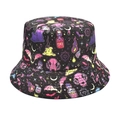 Women's black bucket hat with colorful gothic magic mushroom and occult patterns - Gothic Witchcraft Print (1#) / Black