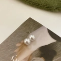 Elegant white pearl stud earrings with silver needles on a stylish minimalist background - White Pearl-10mm