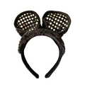 Serre-tête panda avec oreilles en peluche noire et paillettes argentées pour Halloween - Serre-tête Style Oreilles Rondes à Paillettes