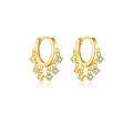 Orecchini a cerchio in argento S925 dorato con ciondoli a stella e zircone tondo - Argento 925 / Oro 18K (Zirconia Bianca)