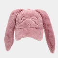 Close-up of pink plush bunny ear baseball cap featuring a soft bow and furry texture - Adjustable / Dusty Pink