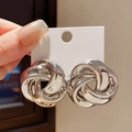 Ohrstecker aus S925 Silber mit mehrlagigem Knotendesign und glänzender Metallic-Oberfläche - Legierung (Mit S925 Silber Stift) / Silber