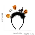 Cerchietto per capelli Halloween con piume, zucche glitterate, teschio e gatto - Cerchietto Gatto Diavolo con Piume Nere