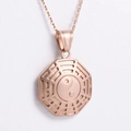Detailed view of an octagonal Tai Chi Bagua pendant in elegant rose gold finish - 450*1.5mm Chain / Rose Gold