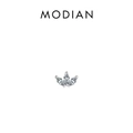 Elegant S925 sterling silver stud earring featuring three marquise-cut marquise stones - Crown Leaf Shape (RHE948S) / Silver