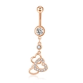 Rose gold belly button ring featuring three interlocking hearts with white zircon inlay - Rose Gold Heart