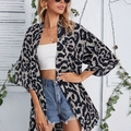 Women's leopard print cardigan in grey and white featuring a lightweight draped design - S / Gray
