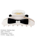Pinza per capelli beige in acetato con fiocco nero e perle in misura grande 10,2x4cm - Grande / Beige E Nero