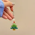 Handmade green beaded crystal Christmas tree earrings with a red bow and silver chain - Multicolor Christmas Tree Pendant-Single