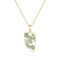 Detail of gold chain necklace featuring a semi-circular pendant with natural green stones - Light Green Fan Style (N2180-GO)