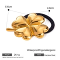 Polished 18k gold stainless steel four-leaf clover hair tie with black elastic band - Gold-Clover Design(JDH2406001)