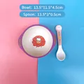 Pink bamboo fiber kids bowl and spoon set featuring a cute sheep and pig cartoon design - Sheep