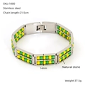 Gold stainless steel bracelet with double row yellow and green natural stone beads - Steel Color Yellow + Green