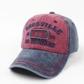 Detail of NYS patch and BROSVILLE embroidery on vintage washed cotton baseball cap - Burgundy
