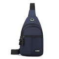 Waterproof navy blue oxford sling bag for men with multi-zippered pockets and sport logo - Style 3 (7076) / Dark Blue