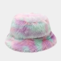 Colorful tie-dye faux fur bucket hat with warm plush texture for winter outdoor wear - Macaron Mixed Color Style (4#色)