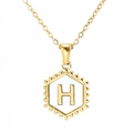 18K gold plated stainless steel hexagonal necklace featuring white letter H pendant - With Chain / Gold - Letter H