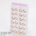 Set de 12 pendientes de aro dorados de acero inoxidable de 1,6 mm en cartón blanco - 8mm / Dorado