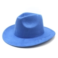 Detailed view of royal blue fedora hat with a wide brim and classic crown design - M (56-59cm) / Royal Blue Suede