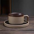 Retro Japanese ceramic coffee cup and saucer set in beige and brown glaze - 245-a Mountain-full Cup + Saucer (dark Brown) 220ml / Universal