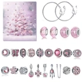 Pink Christmas countdown calendar gift set with two silver bracelets and pink beads - Pink SDT082