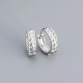 Silver twisted rope huggie hoop earrings in s925 sterling silver with a braided texture - 925 Silver / White Gold