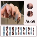 Set unghie finte ambra e blu nebbia con dettagli in foglia d'argento forma a ballerina - Stile Patchwork Marmo Ambra Blu Nebbia (Modello con Colla A669)