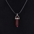 Necklace with red hexagonal quartz point crystal pendant and black cord chain - Synthetic Smoky Glass