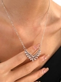 Silver-toned maple leaf pendant necklace with crystals on an elegant O-chain link - Silver Fan-Shaped Style (White Gold 3252)