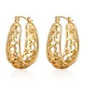 Water-drop shaped 18K gold plated titanium steel hoop earrings with star cutout pattern - Gold (MS-143)