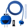Blue Cookie Monster silicone cover for 20W power adapter and spiral cable wrap kit - Cookie Monster / Five-Piece Set