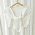 Knitted white decorative shawl faux collar in soft fabric on a wooden hanger - Pure White