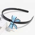 Black non-slip headband with a light blue bow accent in a minimalist cream style - Bow Thin Version / Sky Blue Bow
