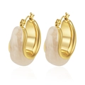 Chunky stainless steel hoop earrings in gold with cream marble resin inlay for women - No.4 Apricot