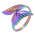 Anello aperto regolabile in acciaio inossidabile con motivo a foglie e finitura arcobaleno - Colorato