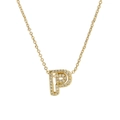 Golden 18k plated brass necklace featuring letter P pendant with sparkling cubic zirconia - Letter P