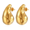Polished gold water drop earrings in liquid metal style with high reflection finish - Hammered Hollow Waterdrop (MS-292) / Gold