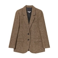 Damen-Blazer im französischen Retro-Stil aus braunem Fischgrat-Tweed mit Zwei-Knopf-Design - XS / Camel