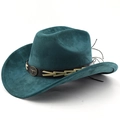 Teal faux suede western cowboy hat with a bull head leather band and wide curved brim - M (56-58cm) / Dark Green