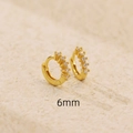 Elegant 6mm gold plated S925 silver huggie hoop earrings with five clear cubic zirconia stones - 6mm / Gold