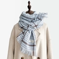 Blue and brown houndstooth cashmere scarf with tassels and white brand label - Blue Style (Style 2)